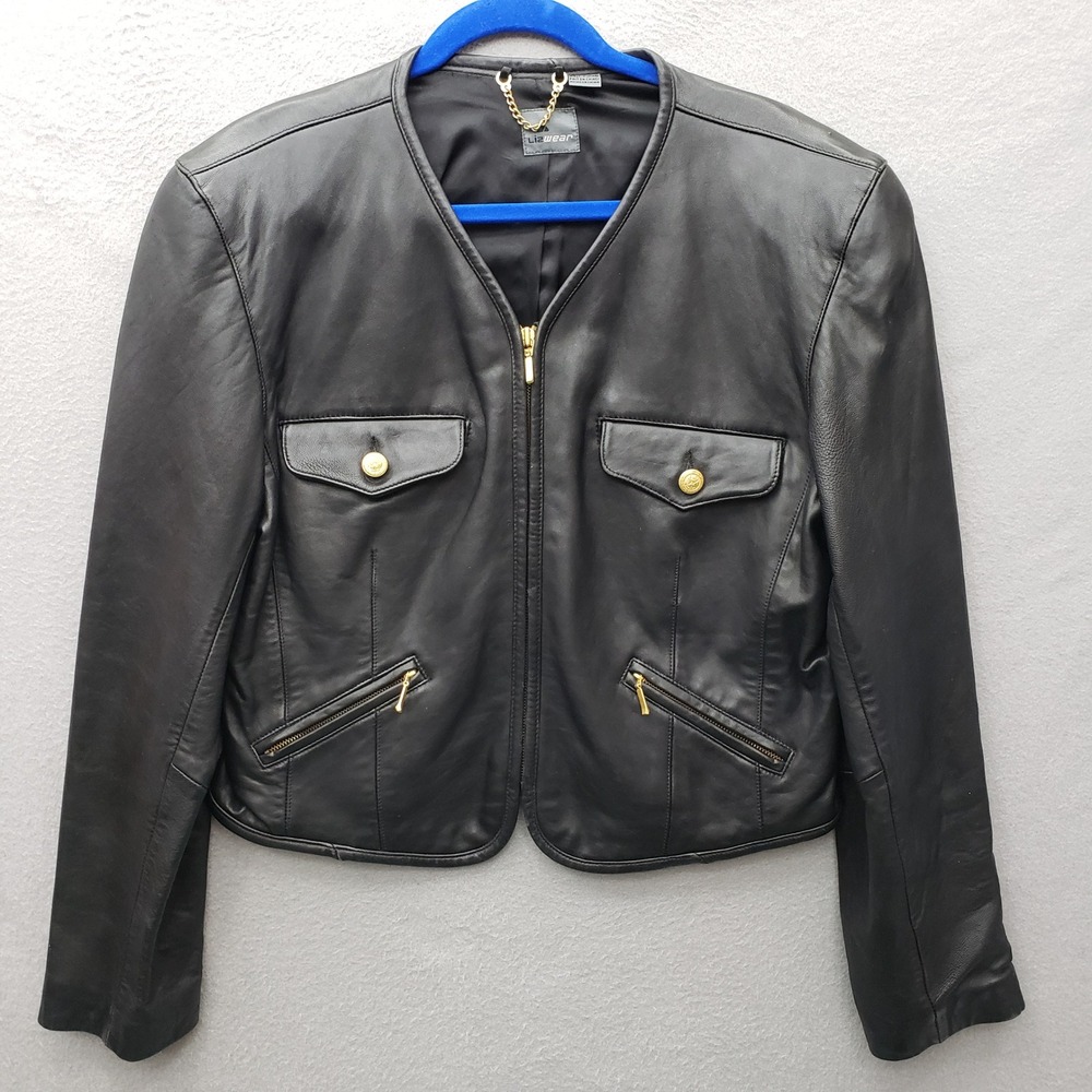 Vintage LizWear Leather Moto Jacket Black Bikercore Baddie Rocker Edgy Grunge L